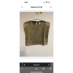 Deana Womens Acid‎ Wash Crop Top Sleeveless Button Back